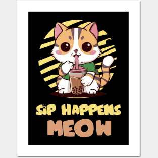 Sip Happens Meow Boba Cat Posters and Art